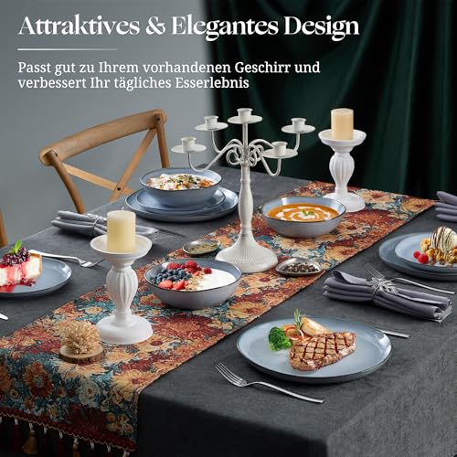 Onader Geschirrset 6 Personen, 18 Teiliges Tafelservice Steingut Set, Unregelmäßig Rund Müslischalen Dessertteller Speiseteller, Anti-Kratzer & Mikrowellenfest, Reaktives Neblig Blau