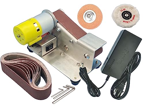 30mm Mini Belt Sander, Sander Tool w/ 7-Gear Speed Control, 15 Degree Knife Sharpener Electric Sander Sanding Machine w/Buffing & Grinding Wheel for Woodworking Metal Working Knife Sharpening