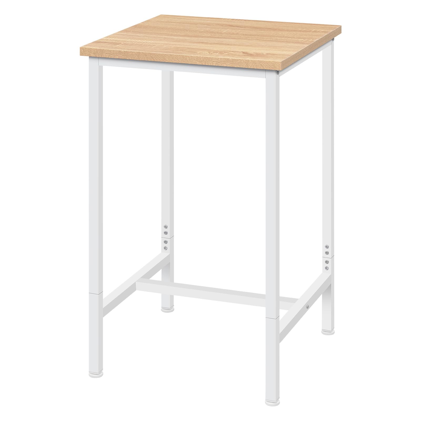 WOLTU Petit Table de Bar 60x100x60 cm, Table Haute en Métal et Bois, Mange Debout pour Cuisine, Salon, Blanc/Chêne Clair