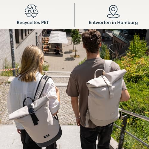 LARKSON Rucksack Damen & Herren Schwarz - Janne Small - Rolltop Rucksack mit Laptopfach für Uni, Arbeit, Reise & Fahrrad - Backpack Tagesrucksack Klein - Wasserabweisend