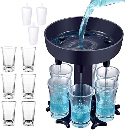 XBrand 6 Shot Glass Dispenser and Holder(Including 6 Glasses),Bar Shot Dispenser,Cocktail Dispenser,Multiple 6 Shot Dispenser For Filling Liquids,Carrier Liquor Dispenser Drinking Tool (Gray)
