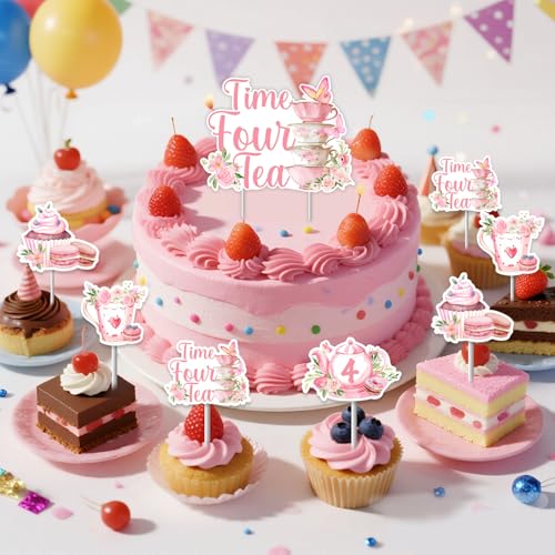 Topper gâteau anniversaire fleurs kit 25 pièces pour fille - 3