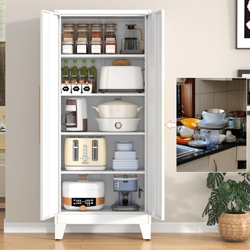 Tieoyhig 65.3" Tall Metal Kitchen Pantry Storage Cabinet with 4 Adjustable Shelves & 2 Doors, Large Freestanding Organizer Cabinet for Kitchen, Bathroom, Diningroom（White） - Image 5