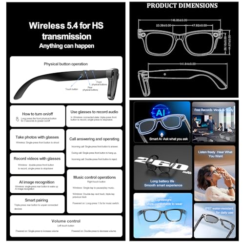 Gafas inteligentes con cámara, llamadas Bluetooth y grabación de vídeo IP65 4