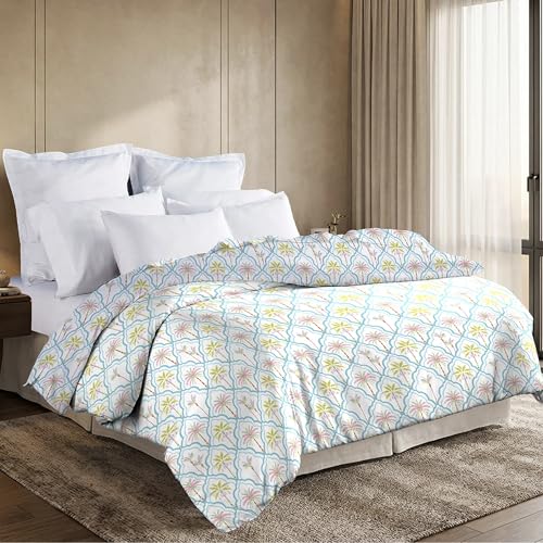 Image of MYTRIDENT Soft Comfort Comforter, 100% Cotton Cover, 200 GSM Fiber Filled Comforter, 88 Inches x 104 Inches, King Size Comforter, Printed, AC Blanket, Reversible - Fiona
