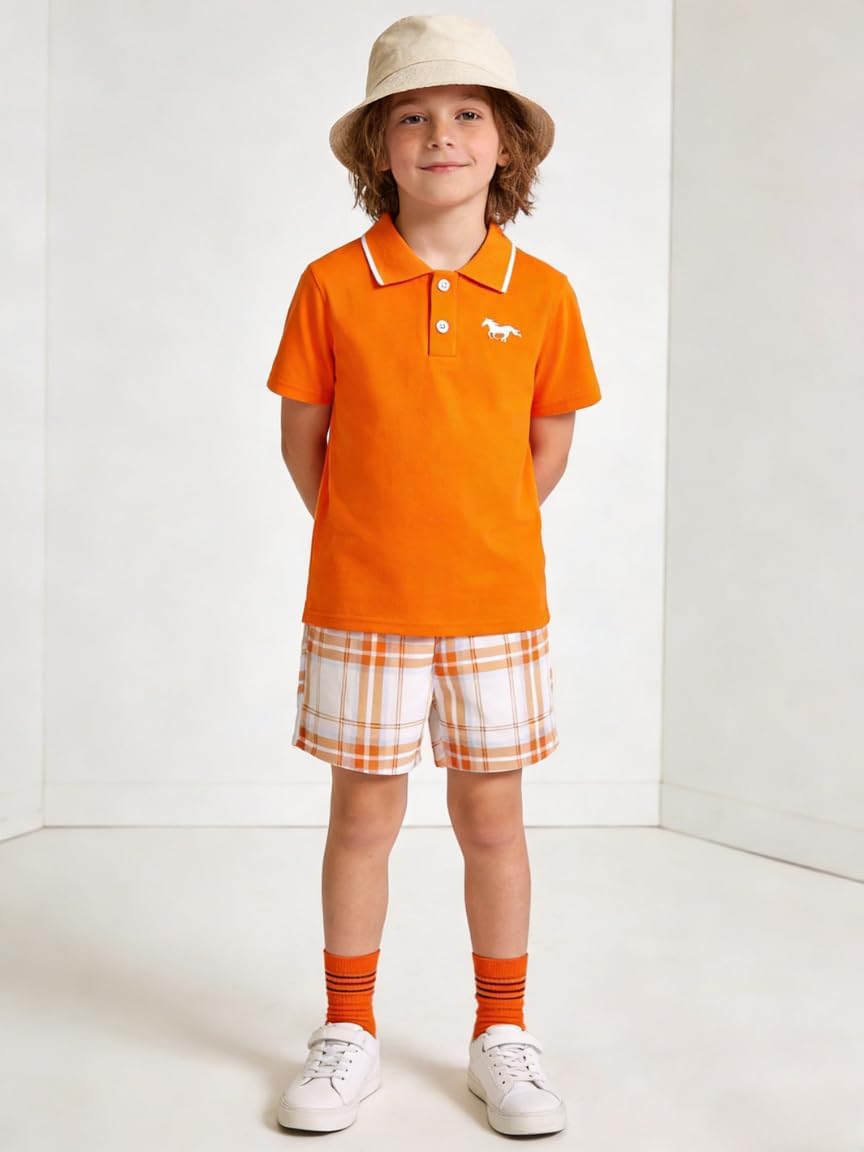 Kids Tween Boy Clothes Casual Short Sleeve Polo Shirt + Plaid Print 2Pcs Shorts Summer Clothing Set - Image 2
