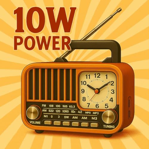 Image of FM Radio with Bluetooth Speaker with Powerful Sound | Vintage Style | Antenna 6w-12 Hours and Clock Design | USB Charging | AUX, SD Card, USB Input | Vintage-S669