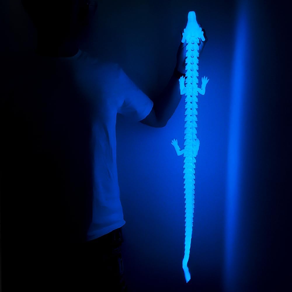 40inch Super Large 3D Printed Dragon,Bigger Fidget Crystal Dragon Toys,3D Printed Stuff Animals Toys,Articulated Dragon for Home Office Desk Wall Decor (Glow-Blue)
