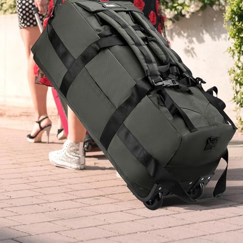 Wheeled Duffel Bag Backpack Folding Large Heavy Duty Trolley Bag Suitcase for Traveling Camping Business Trip Beach Men Women, Green4