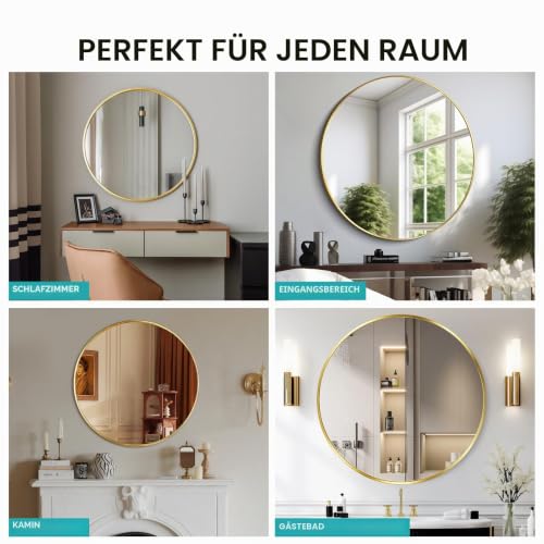Gold Runder Badezimmerspiegel 60cm mit gebürstetem Metallrahmen – Ansicht 2