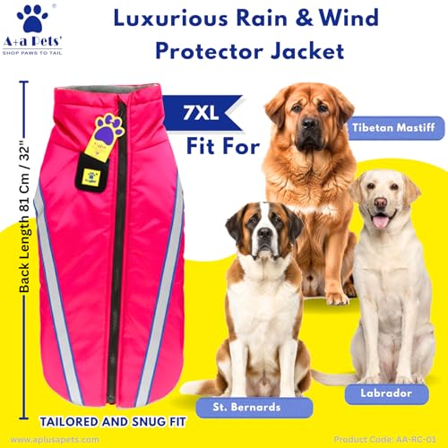 Image of A+a Pets' Luxurious Rain & Wind' Winter Jacket for Dogs | 31 inch Length | Recommended Non Slip Coat for Rain & Snow | Full Body Coverage with Leash Opening | Warm & Comfortable (Pink, 7XL)