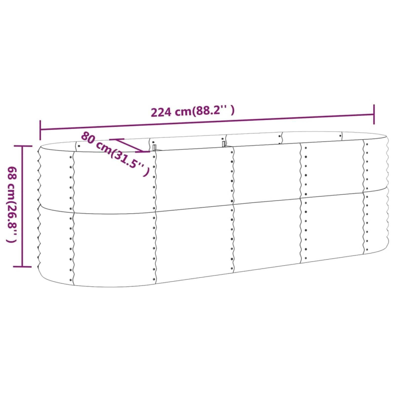 Letto rialzato giardino, struttura in acciaio zincato, dimensioni 224x80x68 cm, fioriera da esterno, vaso per piante, aiuola rialzata, orto domestico, spazio per fiori, coltivazione erbe aromatiche, g