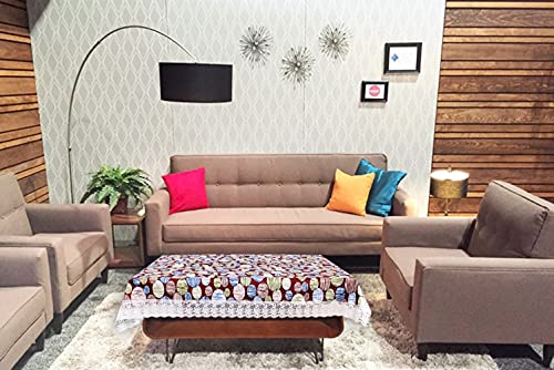 Image of The Furnishing Tree Waterproof PVC Rectangle Shaped Center Table Cover WxL 40x60 inches Abstract Pattern Multicolor Light with White Border lace