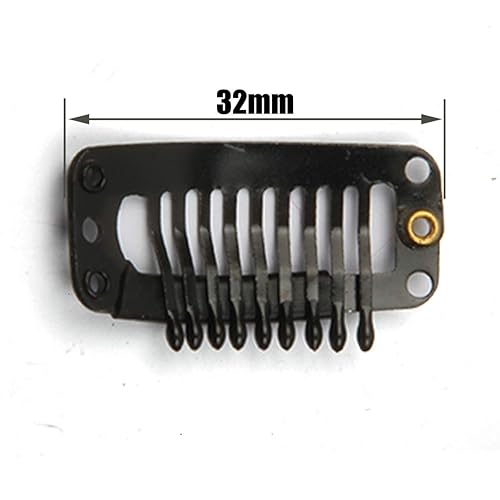 Miniatura 2 de 50 extensiones de cabello de acero inoxidable para pelucas, 9 dientes de 1.260 in, 2 hilos de tejer, 30 agujas de coser (negro)