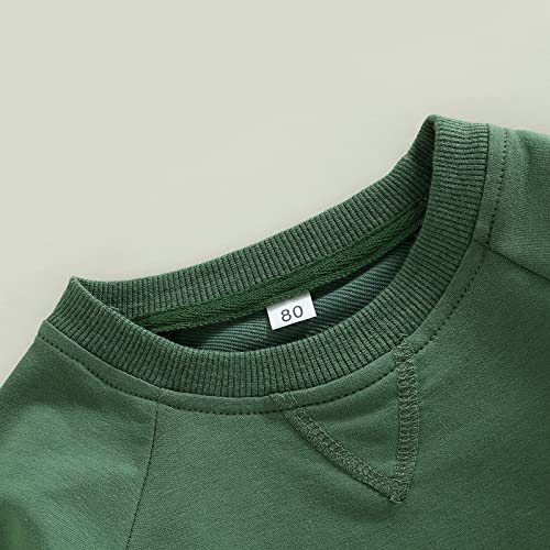 Toddler Kids Baby Boy Girl Crewneck Sweatshirt Cotton Long Sleeve Solid Color Pullover Top Casual Spring Fall Clothes (Green, 6-12 Months) #TOP5