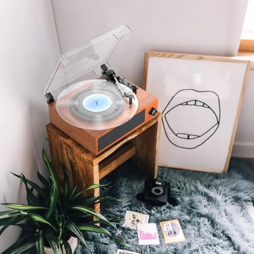 Image of Vinyl Record Player Built-in Stereo Speakers BT Wireless Input Belt Drive Vintage Turntables for Vinyls Records 3 Speed LP Players Turn Tables RCA Line Auto Stop All-in-one Wooden Walnut