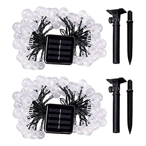 2 peças de luzes solares de globo de cristal de 32 metros, 50 lâmpadas solares à prova d'água IP65