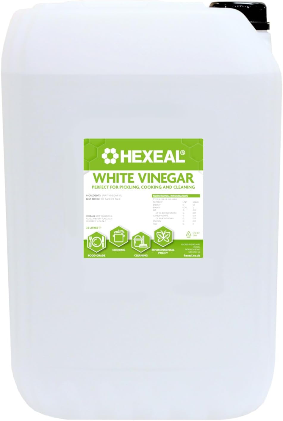 Hexeal White Vinegar 15L - Food Grade, Cooking & Cleaning | 3 x 5L - Pickling & Baking. Cleans Surfaces, Deodorises & Removes Grime