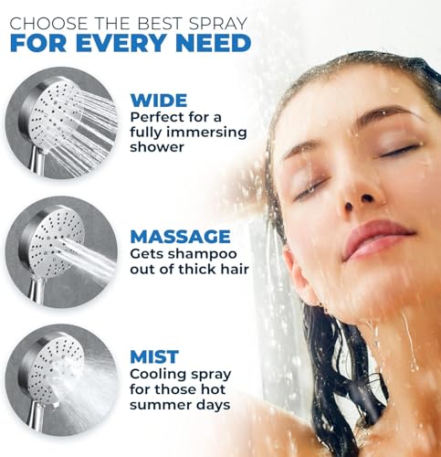 Solid Metal 3-Spray Dual Shower Head Combo with 12 Inch Adjustable Arm Extension, Brushed Nickel | Hand Held Shower Head with Hose, 8 Inch Rainfall, 3-Way Diverter and Shower Arm Extension