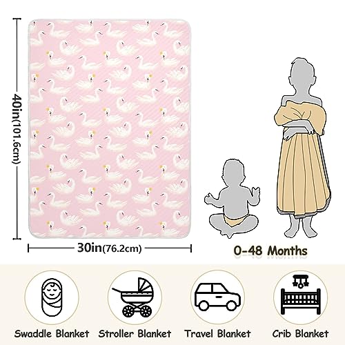 Image of Swaddle Blanket for Pink Cute Swan Animals Baby Receiving Blanket Muslin Baby Swaddles Soft Cotton Breathable Nursery Blankets for Unisex Boys and Girls 30x40 Inch