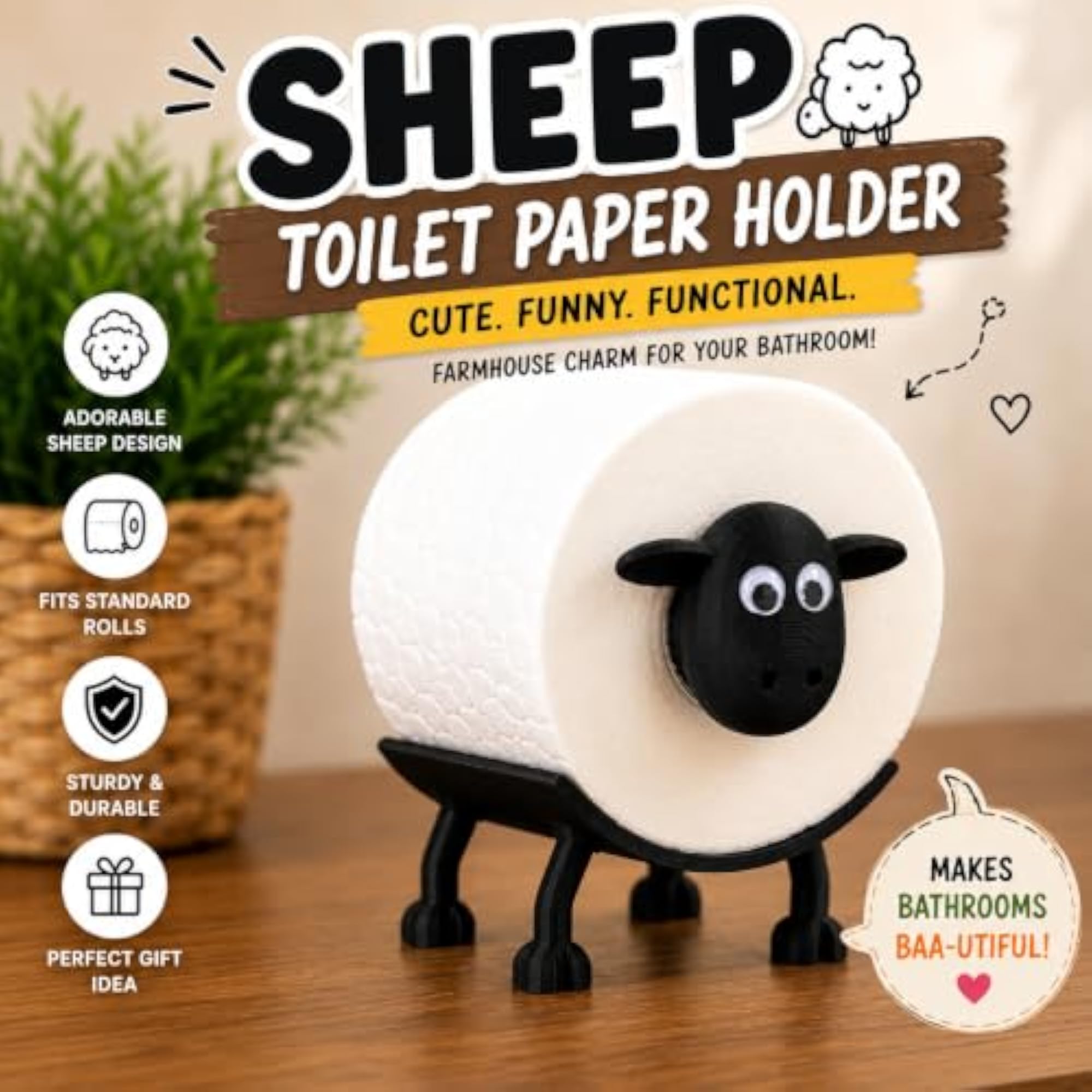 Sheep Toilet Paper Holder for Bathroom, Novelty Decor