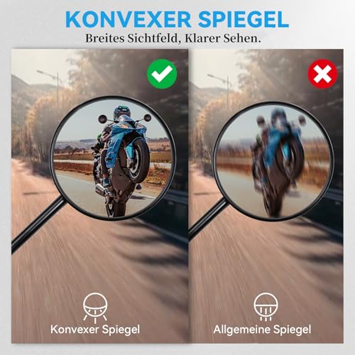 Universal E9-Geprüft Motorrad Spiegel M8, Motorrad Rückspiegel 360° Drehbar, Runde MotorradSpiegel für Scooter, ATV, Quad, Roller, Moped 2 Stück