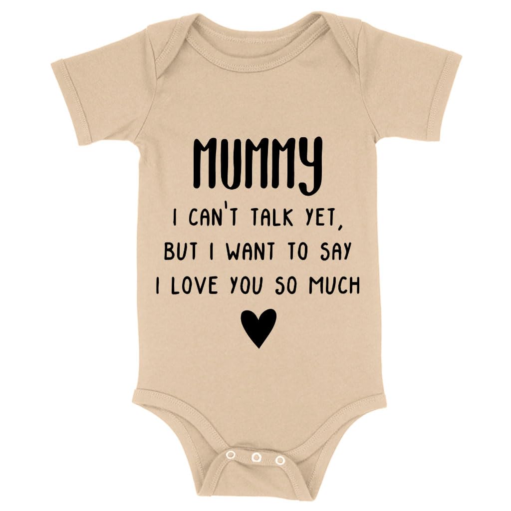 Mummy I Can't Talk Yet Baby Onesie - Mother's Day Gift - New Mom Gift - Heather Dust, 12-18 Months