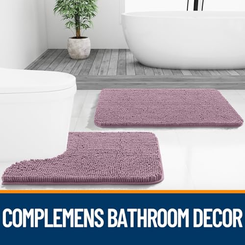 Image of OLANLY Bathroom Rugs Sets 2 Piece, Soft Absorbent Chenille Bath Mats and U-Shaped Contour Toilet Mat Area Rug Set, Machine Washable Bath Carpet, Home Decor Accessories(30 inchx20 inch+24 inchx20 inch, Deep Plum)
