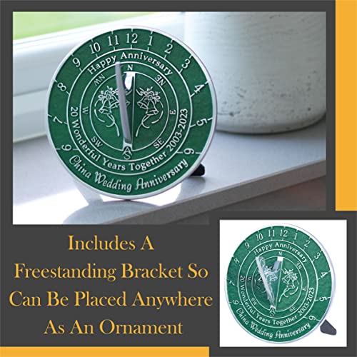 Anniversary Sundial Gift For 20Th China Wedding Anniversary 2003-2023 With Pedestal Stand. Recycled Metal Home Decor Garden Present Idea Handmade In Uk For Parents, Grandparents, Friends Or Couples #TOP3