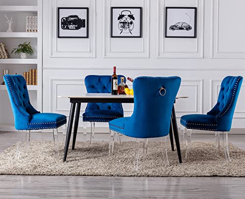 Kmax Velvet Elegant Upholstered Dining Chairs, Armless Accent Chair With Ring Pull Acrylic Legs, Set Of 2 - Blue #TOP3