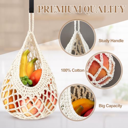 Image of Honeydak 3 Hanging Baskets, White, Crochet, Cotton Rope