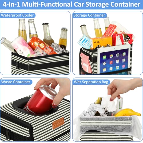 Image of ELONGRIVER Car Trash Can Bin for Back Seat Leak Proof, Cute Car Trash Bag Hanging, Vehicle Trash Can for SUV Truck Van, Automotive Garbage Cans Front Seat Stripe