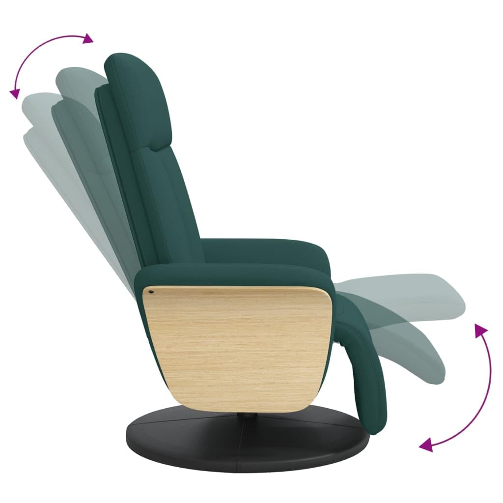 Relaxsessel mit Fußteil Dunkelgrün Stoff Drehbar Lounge Erholsamer Sessel mit Liegefunktion für Wohnzimmer und Büro, Komfortabler Club Sessel mit Armlehnen, Modernes Design