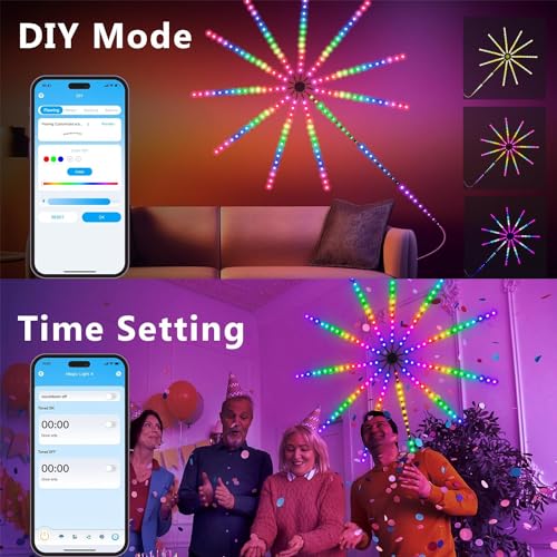 Image of XERGY Led Firework Lights, Smart Indoor Led Strip Lights Dimmable with Flow RGB Color,Firework Dynamic Scenes and App Music Sync,DIY Led Lights for Room Party Christmas Lights,(5V, USB Powered)