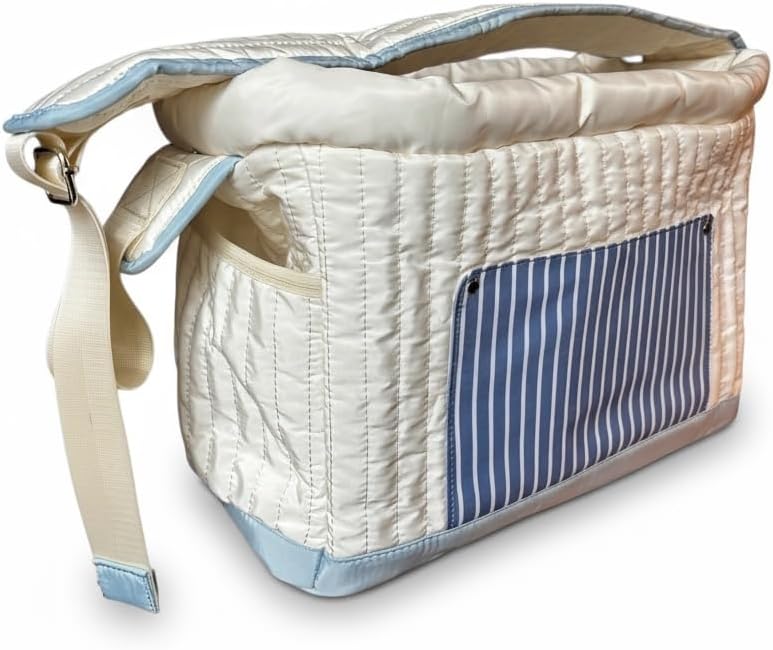 Tristan Home Luxury Quilted Pet Carrier Tote Bag, Waterproof, Adjustable Shoulder Strap, 42cm x 28cm x 20cm, Cream White