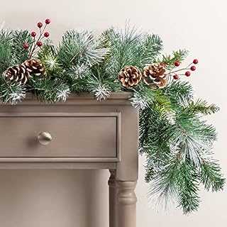 CHRISTOW Christmas Garland with Pine Cones and Berries 1.8m / 6ft, Luxury Thick Artificial Frosted Spruce Decoration for Fireplace and Stairs 2022