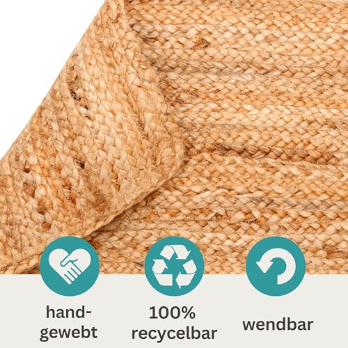 MY-RUG Großer Jute Läufer Teppich Nitin 200 x 80 cm – Rechteckig, handgewebt, Natur, robust und handgemacht, Juteteppich Eingangsbereich im Boho Style - 4