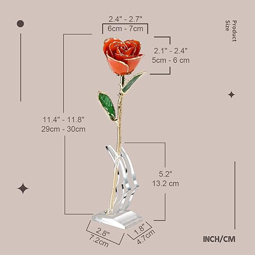 Miniatura 5 de Rosas doradas bañadas en rosas de 24 quilates para mamá, esposa, día de la madre, aniversario, día de San Valentín (rosa naranja con soporte de luna)