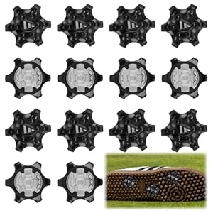 16 PCS Golf Shoe Spikes, Anti Slip Golf Shoe Studs with Metal Threading, Replacement Golf Shoe Cleats for Golf Shoes, Easy Install, Traction, Comfort(Black)