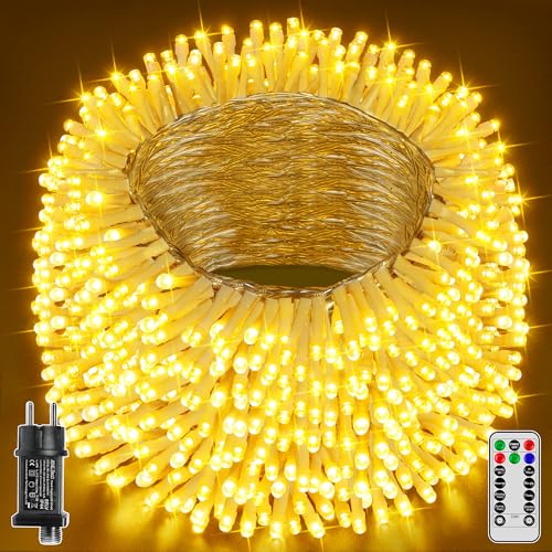 Lichterkette Außen Outdoor 50 m 500 LEDs, Weihnachtsbeleuchtung mit Fernbedienung Timer, IP44 wasserdicht 8 Modi Lichterkette Innen Aussen für Weihnachten Garten Balkon Hochzeit Camping(warmweiß)