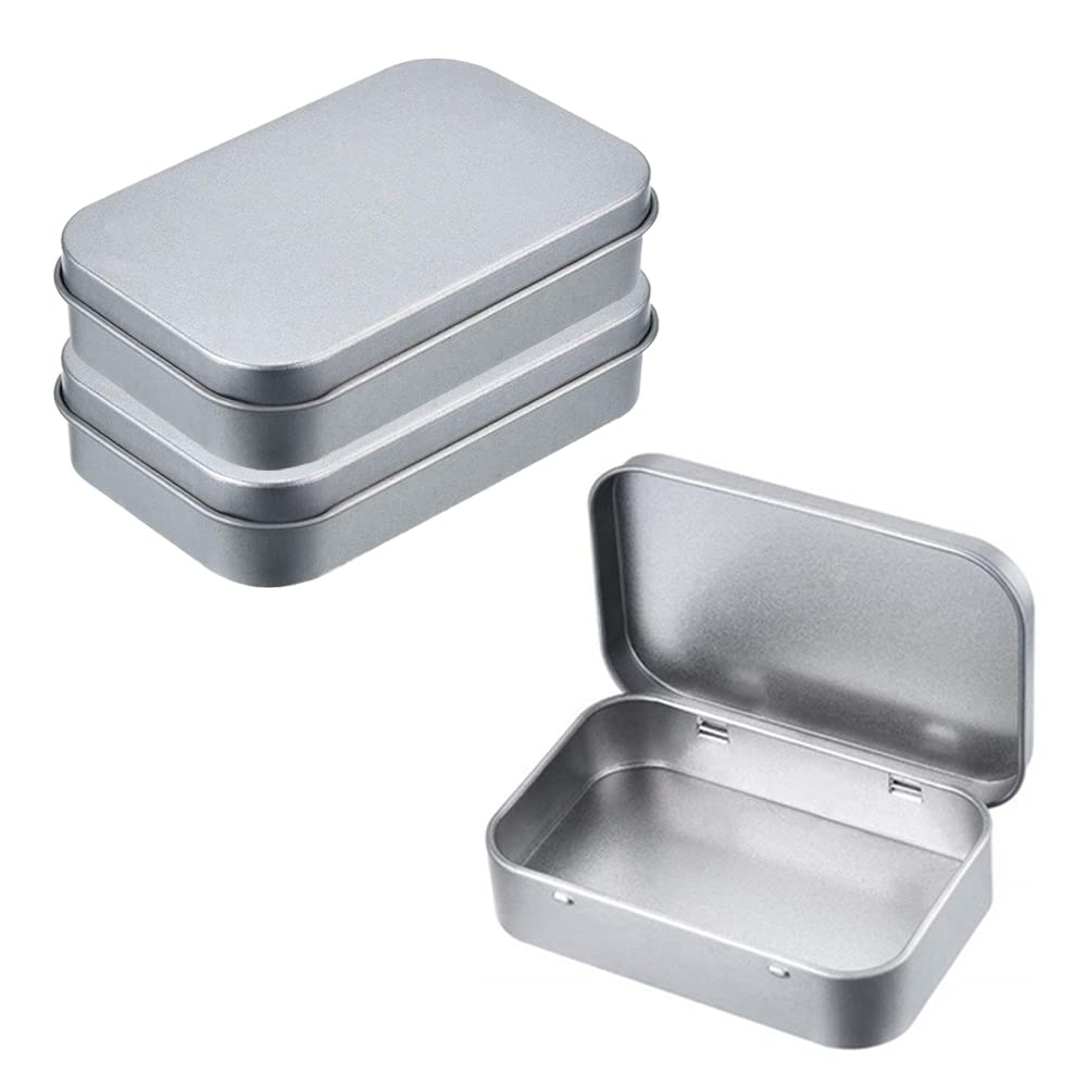 AKOAK 3 Pcs 3 7 x 2 4 x 0 8 Inches Silver Rectangular Empty Hinged Tins Box