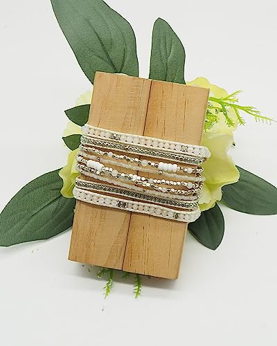 Bracelet for Women – Handmade Vegan Boho Natural Stone Layered Bracelet, Thailand Bohemian Stackable Beaded Wrap Bracelets, Summer Hippie Bracelet Stack, Fashion Jewelry Gifts4