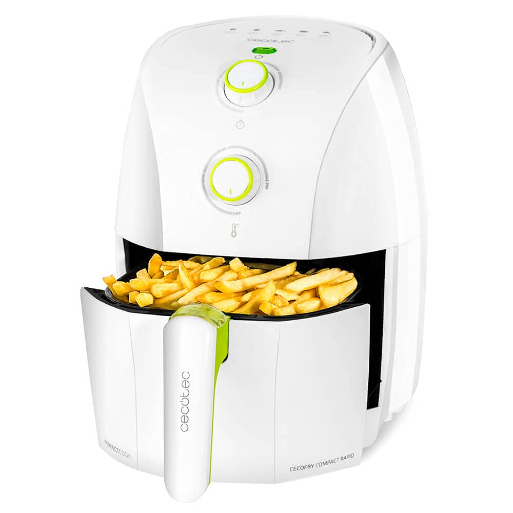 Cecotec Freidora sin Aceite 1,​5L de Aire Caliente Cecofry Compact Rapid White. 900 W, Dietética, Capacidad para 400 gr, Temperatura 200ºC, Tiempo Ajustable, Incluye Recetario