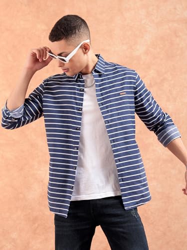 Image of The Indian Garage Co Brown Slim Fit Striped Shirts