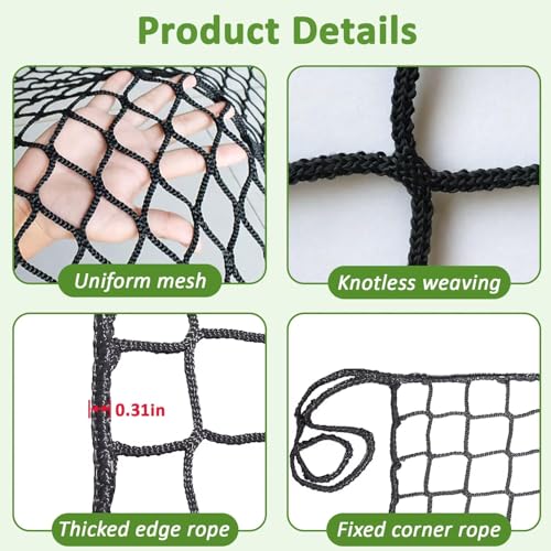 KAERYHET Safety Rope Net Kids Pet Stairs Balcony Railings Protection Rope Netting Playground Safety Net Sports Netting Baseball Softball Backstop Nets Black