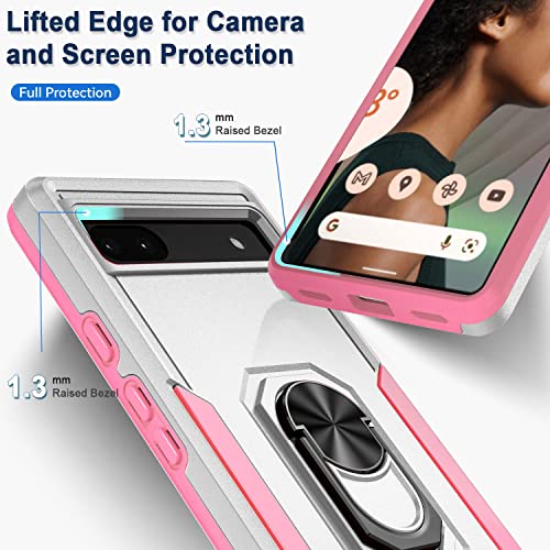 Benbenjaytek Case For Google Pixel 7A With 1 Screen Protector + 1 Camera Protector Ring Kickstand Holder Dual Layer Heavy Duty Bumper Shockproof [Support Magnetic Car Mount] (White+Pink) #TOP4