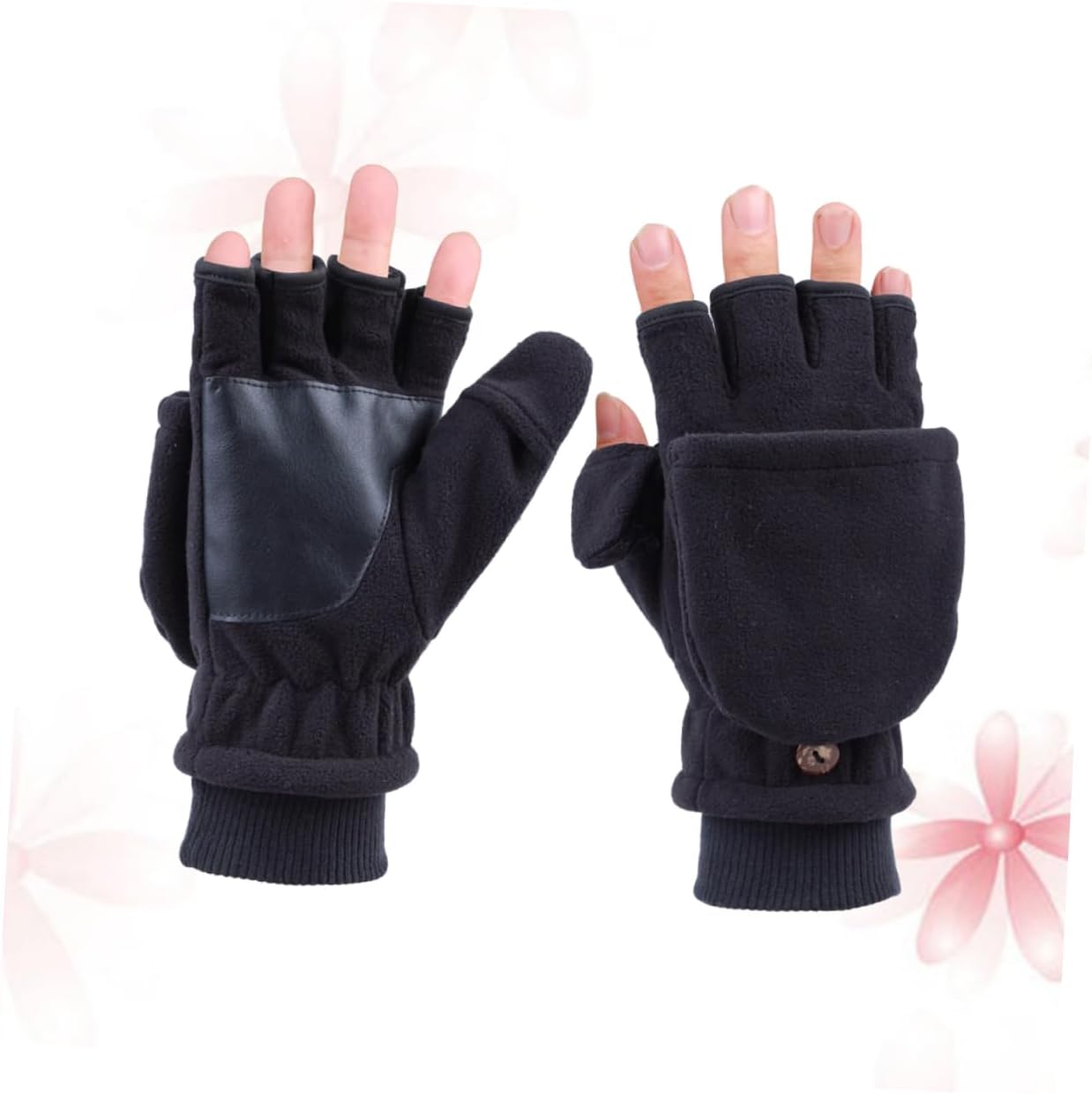 BESPORTBLE Half Finger Gloves with Button Thicken Warm Windproof Outdoor Mitts for Men Flexible Double Design for Fishing Texting Running Black