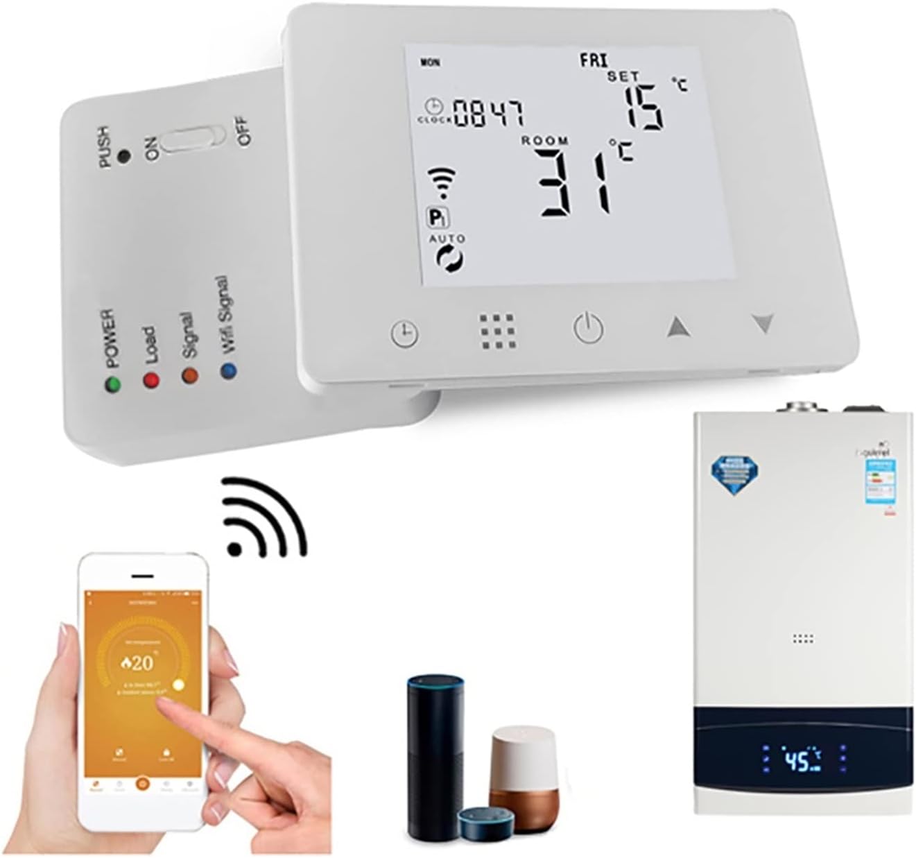 Temperature Monitor WiFi & RF Wireless Room Thermostat Gas Boiler/Water Floor Heating Smart