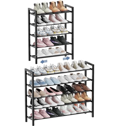 Mavivegue Expandable Shoe Rack, 4-Tier Shoe Organizer for Closet, Adjustable Shoe Rack for Front Door Entrance, Entryway