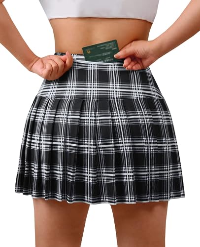 SANGTREE Saia feminina plissada de tênis com bolsos para meninas cintura alta atlético golfe skorts,